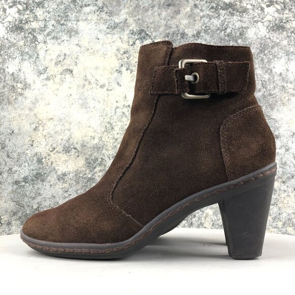 Strictly Comfort Women's Size 8M Brown Suede Side Zip High Heel Ankle Booties - Picture 6 of 14